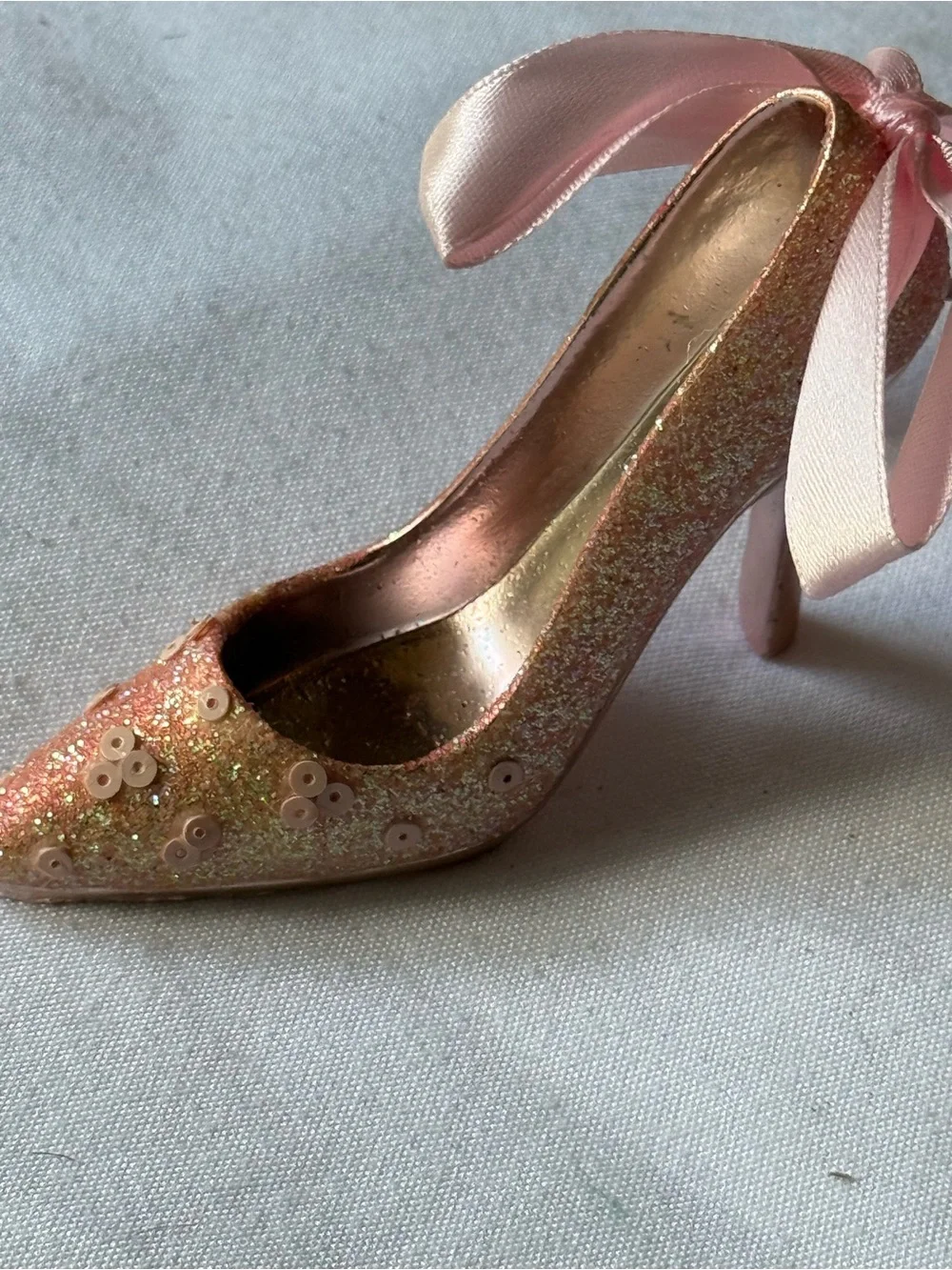 Beautiful Little Fancy Shoe Ornament with Pink Bow and Sequins